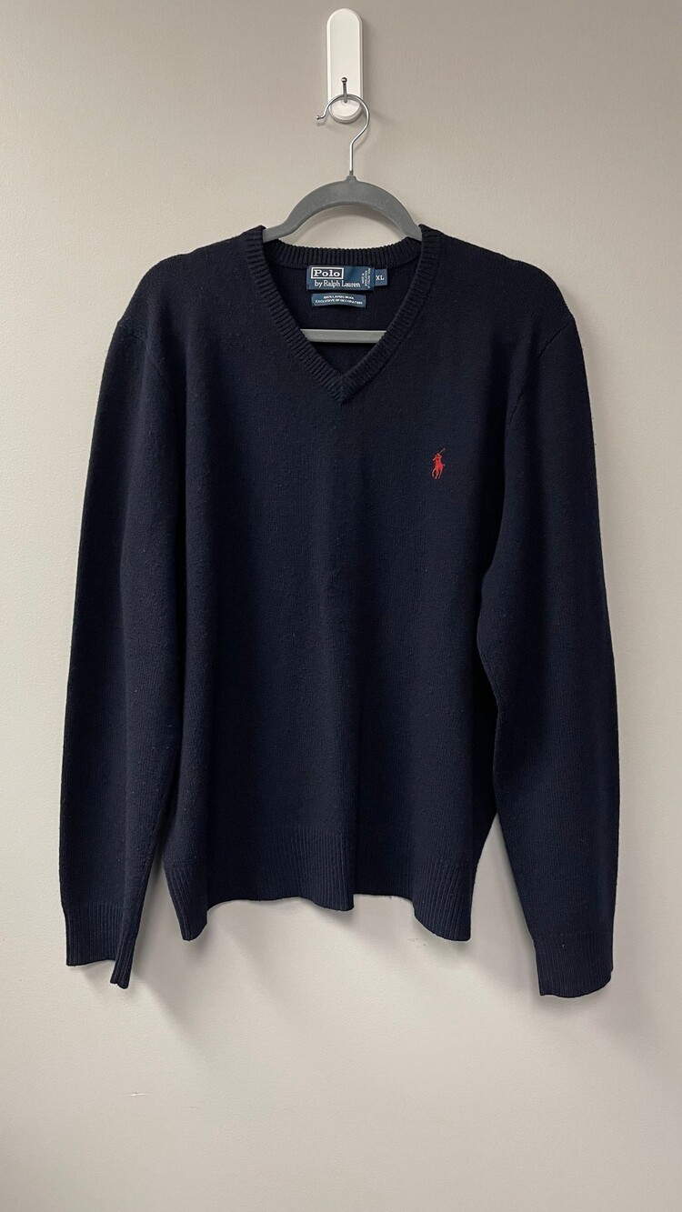 Polo Ralph Lauren V-neck Sweater XL Black 100% Lambs Wool